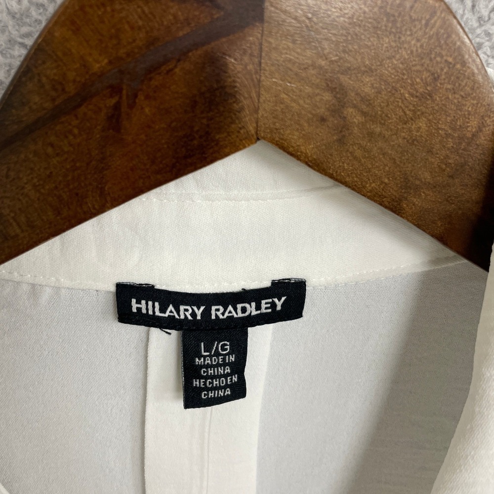NEW Hilary Radley Women's L White Button Down Long Sleeve Shirt Top Polyester - Picture 7 of 11